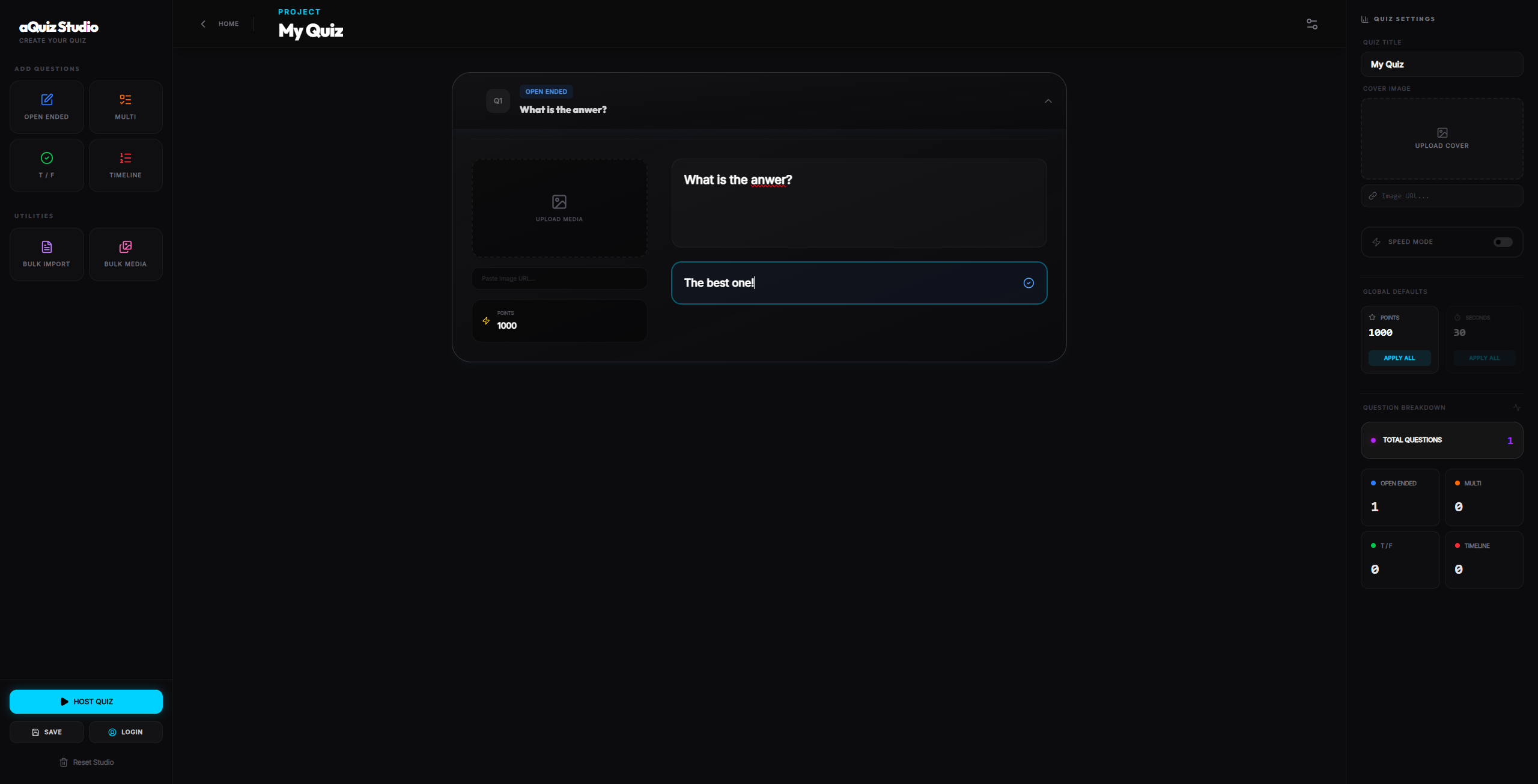 Quiz Studio Interface